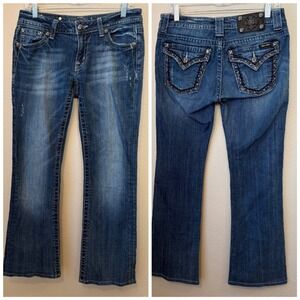 Miss Me Bootcut Jeans 29 J55672B2‎ Embellished Flap Pockets Fleur-de-Lis Bling